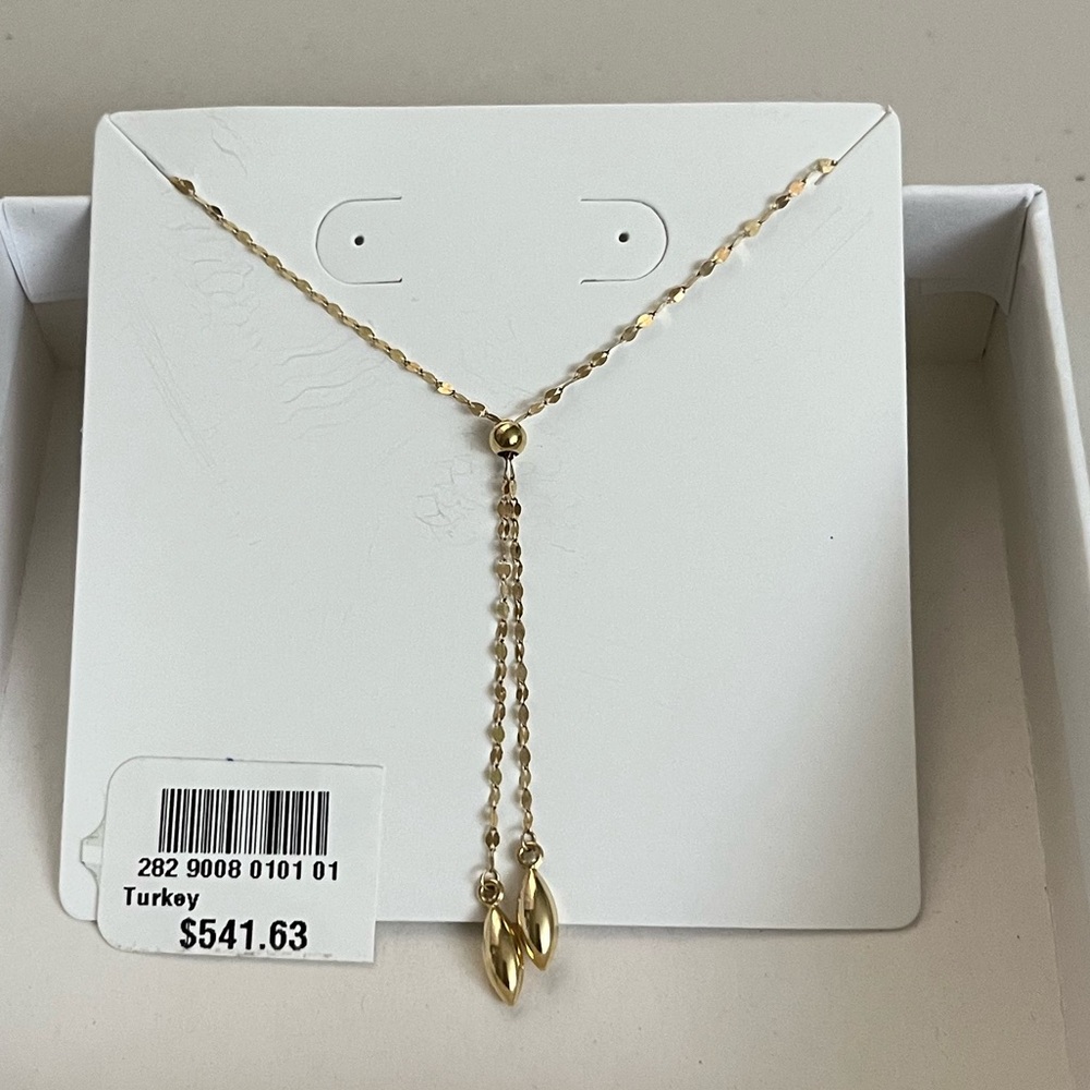 14k Solid Gold Mirror Disk Chain Lariat Necklace 18" - Picture 4 of 10